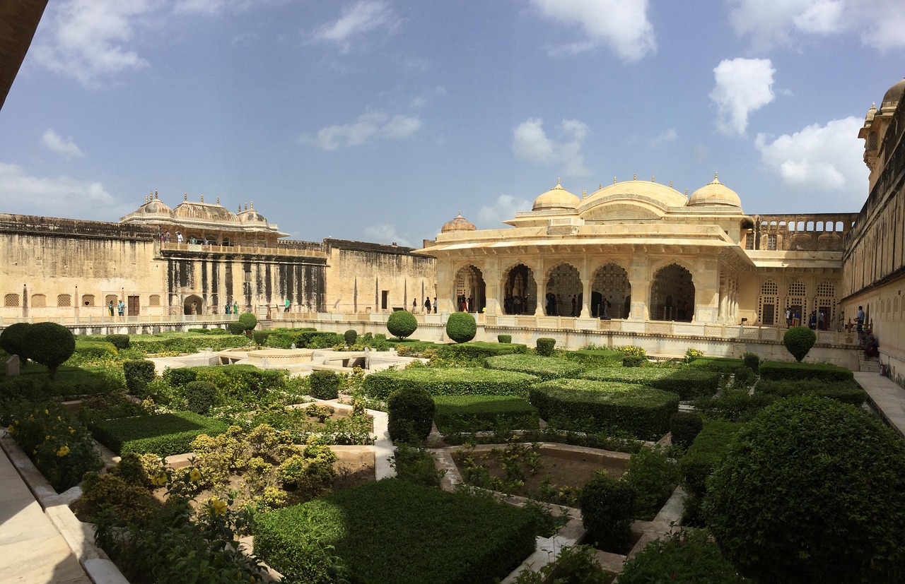 Formal Rajasthani palace garden courtyard